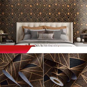 Svart guld geometriskt mönster självhäftande vattentät vinyl avtagbart väggpapper för väggdekor sovrumskal och stick tapeter