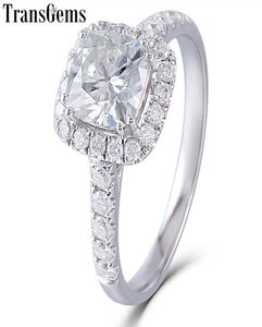Transgems Center 2ct Halo Moissanit Engagement Ring 14k 585 White Gold 75mm Sqaure Cushion Cut Fg Color Moissanite Ring Wedding Y2165711