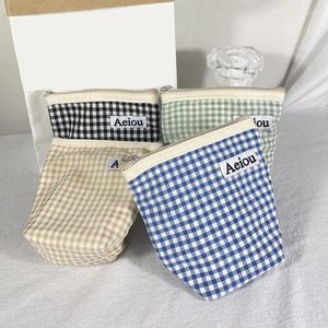 Cosmetic Bags Women Small Pouch Makeup Organizer Case Lipstick Storage Bag Plaid Mini Canvas Coin Purse Money Wallet