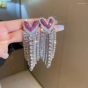 Dangle Earrings FYUAN Fashion Long Tassel Rhinestone Drop For Women Pink Heart Crystal Statement Jewelry