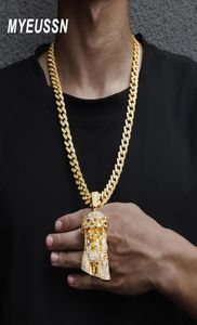 Büyük İsa Kolye Kolye Erkekler Ice Out döşeli tam parlayan kristal kafa yüz altın renkli cazibe hip hop takı 2206302047325
