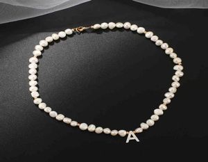 Real Freshwater Pearl Necklace Choker For Women Alphabet AZ Shell Letter Initial Buckle Gold Color Pendant Jewelry Gift220v8293452