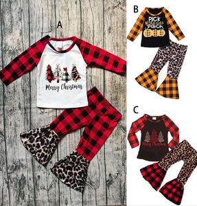 Christmas Halloween Kids Clothing Sets Pumpkin Print Long Sleeve Top Plare Plaid Leopard Pants 2PcsSets Infants Outfits M27179012954