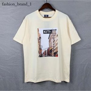 Kith Brand Men's T-shirts Street View Wydrukowana płytka z krótkim rękawem dla mężczyzn i kobiet bawełniana topy kith t shirt Summer Solid Color Crisp Top 6975