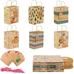 Geschenkverpackung Ourwarm 12pcs Weihnachtsbeutel mit Griffen Kraftpapier Taschen Elch Schneeflocke 2024 Weihnachtsfeier Candy Cookie Gegenwart Dekor