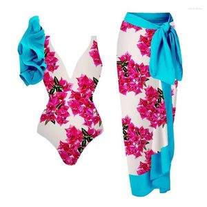 Kvinnors badkläder 2024 Vintage Print One Piece Swimsuit Kvinna Push Up Women Beach Cover Bathing Summer Ruffle Swimming Suit