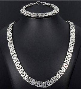 Yeni stil mücevher seti 8mm gümüş tonlu düz Bizans zinciri kolye bilezik 316L Moda Erkek için Paslanmaz Çelik Bling Noel GI8945216