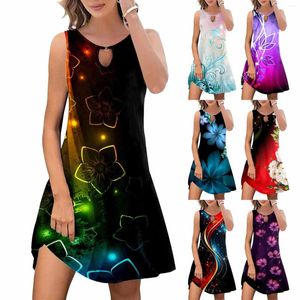 Casual Dresses for Women 2024 Summer Trendy Boho Floral Print Cover Up Crew Neck Formal Ehbesions