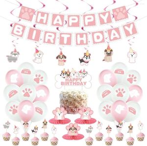 Party Decoration Dog Prints Birthday Supplies For Girls Pink Lets Pawty Puppy tema Dekorationer Ballong Banners Accessorie