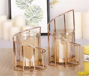 Golden Iron Holder European geometric Candlestick Romantic Crystal Candle Cup Home Table Decoration T2006246982833
