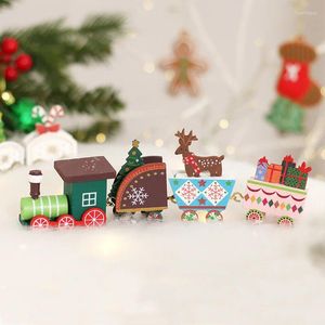Party Decoration Color Painted Wooden Train Christmas Ornament Merry Home 2024 Xmas Gift Kindergarten Children Year