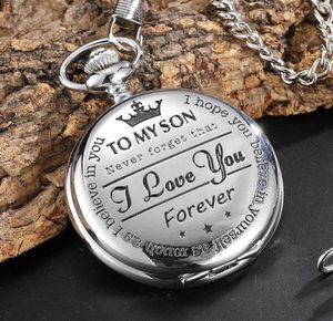 To My Son Gifts I Love You Son Girls Boys Present Silver Steampunk Pocket Watch With FOB Chain For Necklace Pendant Watches286y5018399