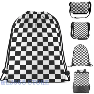Mochila Bolsas de ombro impressas de mochila Mulheres preto e branco Verifique a bandeira quadriculada Motorsports Day Day Chess Packmen Packmen Gym Bag
