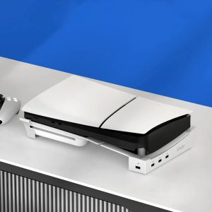 Står för PS5 Slim Horizontal Holder med Hub Base Stand 4 USB 2.0 Ports för PlayStation 5 Slim Discdigital Edition