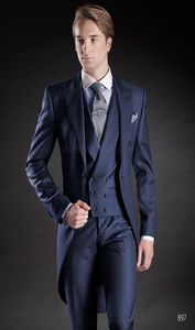 Nowy Slim Fit Morning Style Tuxedos Peak Lapel Men039s Suit granatowy groomsman Man Wedding SuitsJacketpantst2163140