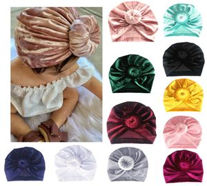 INS 11 MOLORS Velvet Kid Yeni doğan kız bebek şapkası Hint Knot Bonnet kemo Türban Kapağı Beanie Baş Eşarp Sarısı Solid2011215