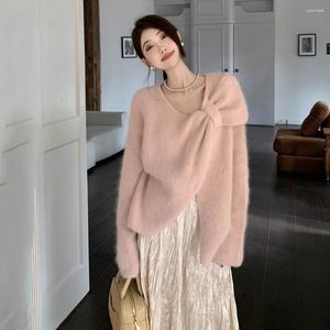 Abiti da lavoro Donne Autunno inverno Gonza per maglione a prua rosa galza a due pezzi set da due pezzi Lady Sweet irregolare in maglieria retrò outfit 2024 abiti 2024