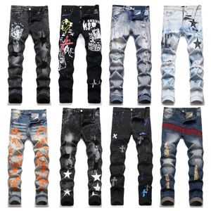 Amirir Jeans Designer Jeans Mann Damen Herren Jeans Europäische Jean Hombre Herren Hosen Hosen Biker Stickerei Rippt für Trend Cotton Fashion Jeans Lila Marke