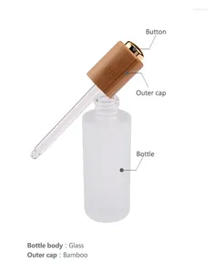 Storage Bottles 30ml Essential Oil Glass Bottle 1oz Matte Clear Dropper With Bamboo Pump Cap Cosmetic Packaging