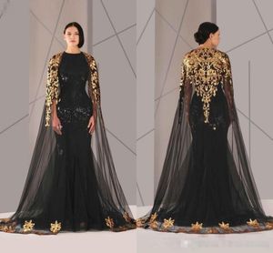 Formalne sukienki wieczorowe z Cape Arabic Kaftan Abaya Marokańska złota koronkowa aplikacja Envel Event Suknia Celebryty Red Carpet DR1569270