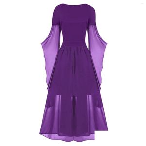 Basic Casual Dresses Punk Vintage Cocktail For Women Gothic Style Fashion 1950S Midi Dress Flare Sleeve A Line Evening Party Costumes Dhgi8