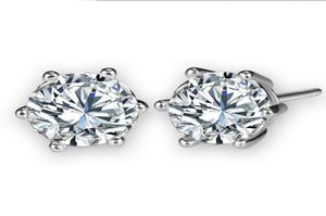 6Prong -inställningar Clear Zircon 18K White Gold Filled Classic Style Women Mens Stud Earrings Simple Gift3386246