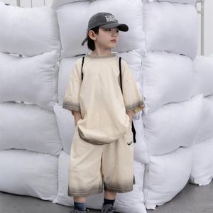 Clothing Sets Boys Set 2024 Summer Korean Style Print Fashion And Girls Casual Top Pants Two Piece For Outdoor