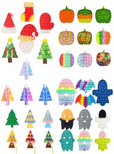 Toys Christmas Halloween Pumpkin Ghost Tree Stocking Mitten Shape Push Bubbles Tie Dye Xmas Santa Clause Hat Caps Finger Puzzle1946569