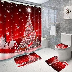 Duschvorhänge Weihnachtsdekorationen Wünschen Baum Schneeflocken Badezimmer Nicht rutschfeste Toilette