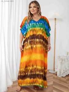 Basic Casual Dresses Plus Size 2023 New Summer Casual Print Batwing Slve Women Clothing Moroccan Kaftan Holiday Beachwear Swimsuit Cover-ups Q1450 1 T240415