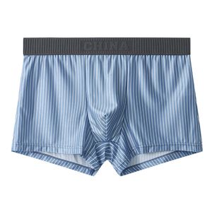 Sexy Men Stripe Roufe -Roupa Gelo Boxer de seda Shorts U Covex bolsa tronco de malas elásticas calcinhas masculinas Peni Bulge boxers