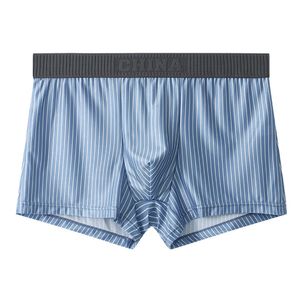 Sexy Männer Streifen Unterwäsche Ice Silk Boxer Shorts Shorts U Convex Beutel Trunks Unterhose Elastizität männlicher Höschen Peni Bulge Boxer