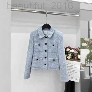 Women's Jackets designer Early Spring New CH Celebrity Little Fragrant Wind Flip Collar Single breasted Heavy Industry Sequin Pocket Thick Tweed Coat JQJB