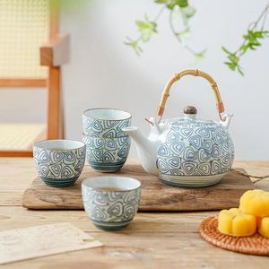 Teware setleri yüksek sıcaklıkta el boyaması geometrik seramik çaydanlık çay fincanı ev büyük kapasiteli çay soğuk su ısıtıcısı (4 su bardağı 1 çaydanlık)