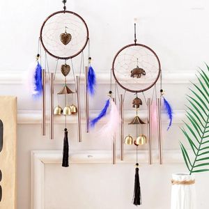 Decorative Figurines Wind Chimes Copper Love Feather Colorful Dream Catcher Birthday Gift Handmade Metal Small Bell Pendant Home Decor