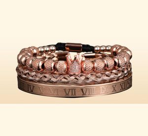 3PCSSet Micro Pave CZ Crown Roman siffra Mens Armband Rostfritt stål Kristaller Bangles Par Handgjorda smycken Gift9481484