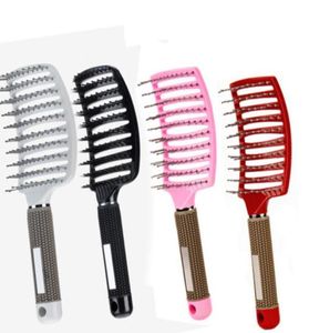 Kvinnor Massage Brush Hair Brush Slät hår Pure Pig Hairbrush Styling Plastic Nylon Big Bent Comb Hairdressing Styling Tool2032822