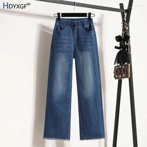 Jeans femminile classico oversize 4xl gamba larga larga pantalone fece elastico tasca a tasca con tasca alla caviglia pantalone in denim guscio vintage bordo