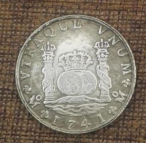 العمود المزدوج الإسباني 1741 العتيقة النحاسية الفضية عملة غريبة الفضة القطر 38mm4105302