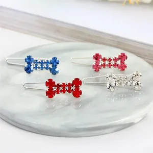 Dog Apparel Hair Clip Crystal Bone Shape Hairpins For Puppy Cat Beautiful Pet Accessories Headwear Grooming Supplies