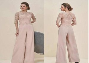 Elegant Lace Two Pieces Mother of the Bride Pants Suit Sheer Neck Illusion Sleeves Hollow Back Prom Jumpsuit Evening Gowns Plus si9852928