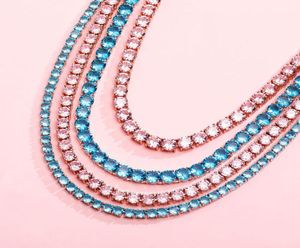 3456mm Hip Hop Bling Iced Out Pink Blue CZ Stone Tennis Chain Chokers Necklace for Women Men Unisex Fashion Jewelry3563647