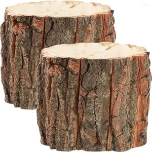 Vase2 PCS Wood Pile Bark Fountain Wedding Jusuleant Planters木製の植木鉢