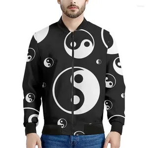 Giacche da uomo Black Bianco Yin Yang Pattern Giacca da uomo vestiti 3D Spaccata stampata Fantastico bombardiere Casua