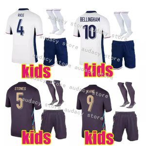 Billiga 2024 Kids Football Kits Englands Soccer Jerseys Saka Foden Bellingham Rashford England Kane Sterling Grealish National Team Football Kit