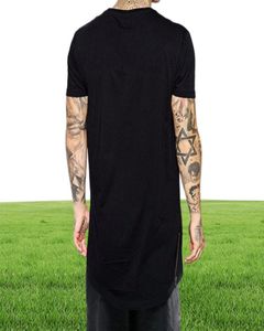 New Clothing Mens Black long t shirt Zipper Hip Hop longline extra long length tops tee tshirts for men tall tshirt8603959