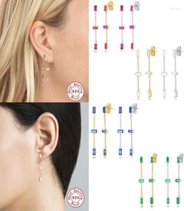 Stud 100 925 Sterling Silber Quaste Ohrring Luxus Personalisierte Regenbogen -Zirkonfrau Ladies Long Ohrringe Pendientes Brincos5479084