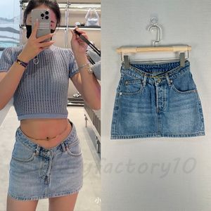 Nyaste stil kvinnors denim kjol utomhus shorts med guldkedjor miniskirt för grill redo att skicka