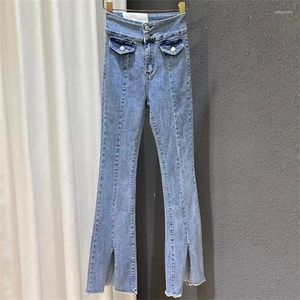 Women's Jeans 2024 Design High Waist Loose Drape Mopping Casual Slit Flared Long Women