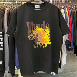 Rhude 셔츠 성 코코넛 나무 창턱 경치 좋은 캐주얼 느슨한 느슨한 rhude mens t 셔츠 통기성 짧은 슬리브 T 셔츠 남자 여자 커플 톱 1349